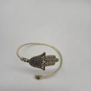 Lapis Lazuli Hamsa Brass Adjustable Bracelet – Handmade Gemstone Jewelry for Women
