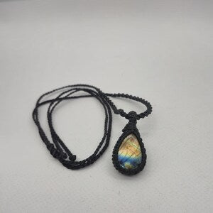 Labradorite Macrame Necklace, Flashy Gemstone Necklace for Men and Women