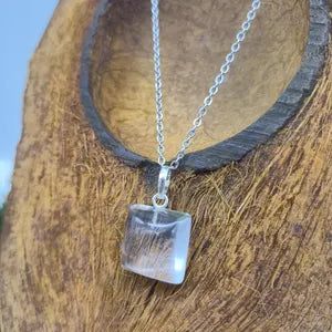 Clear Quartz Necklace – Cabochon Gemstone Pendant with Stainless Steel Chain