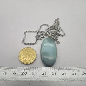 Larimar Necklace – Cabochon Gemstone Pendant with Stainless Steel Chain