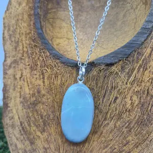Larimar Necklace – Cabochon Gemstone Pendant with Stainless Steel Chain