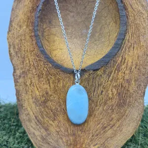 Larimar Necklace – Cabochon Gemstone Pendant with Stainless Steel Chain