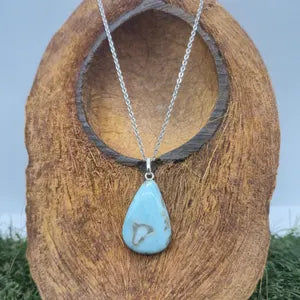 Larimar Necklace – Cabochon Gemstone Pendant with Stainless Steel Chain