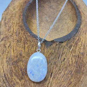 Moonstone Necklace – Cabochon Gemstone Pendant with Stainless Steel Chain