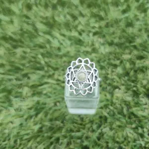 Labradorite Crystal Mandala Silver Plated Ring, Blue Stone Adjustable Ring