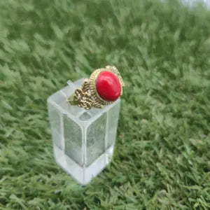 Natural Red Coral Brass Ring