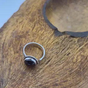 Red Garnet Crystal Silver Plated Adjustable Ring