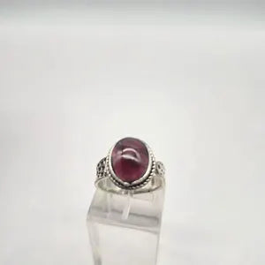 Red Garnet Crystal Silver Plated Adjustable Ring