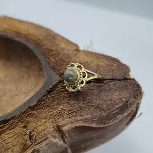 Labradorite Crystal Brass Ring