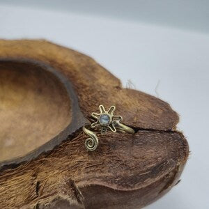 Shiny Labradorite Brass Adjustable Ring for Women