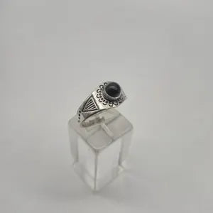 Black Obsidian Adjustable Brass Ring for Women