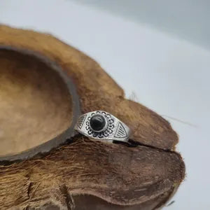 Black Obsidian Adjustable Brass Ring for Women
