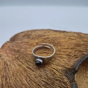 Black Obsidian Adjustable Brass Ring for Women