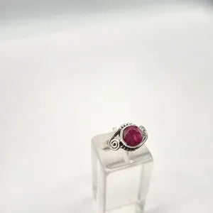 Faceted Ruby Ring – Adjustable Silver-Plated Gemstone Ring for Women