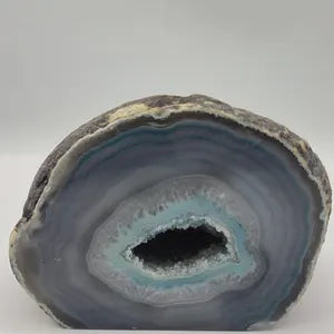 Blue Agate Geode Slice: Self-Standing Crystal Display