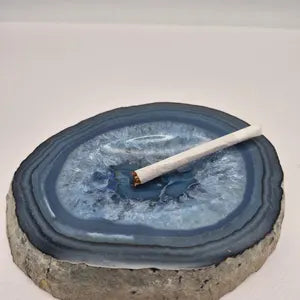 Blue Agate Ashtray with Quartz 586 gr – Natural Crystal Stone Smoking Decor