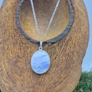 Moonstone Silver Necklace – Minimalist Moonstone Pendant with Stainless Steel Chain