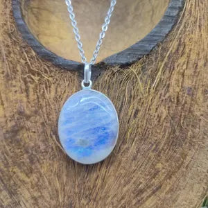 Moonstone Silver Necklace – Minimalist Moonstone Pendant with Stainless Steel Chain