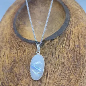 Moonstone Silver Necklace – Minimalist Moonstone Pendant with Stainless Steel Chain