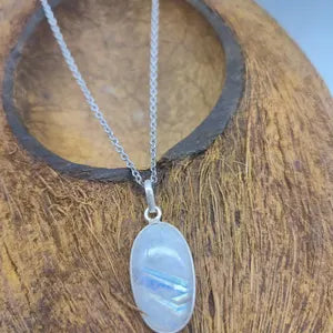 Moonstone Silver Necklace – Minimalist Moonstone Pendant with Stainless Steel Chain