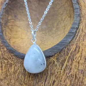Moonstone Silver Necklace – Minimalist Moonstone Pendant with Stainless Steel Chain