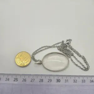 Clear Quartz Necklace – Crystal Pendant in Silver Bezel with Stainless Steel Chain
