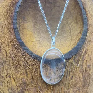 Clear Quartz Necklace – Crystal Pendant in Silver Bezel with Stainless Steel Chain