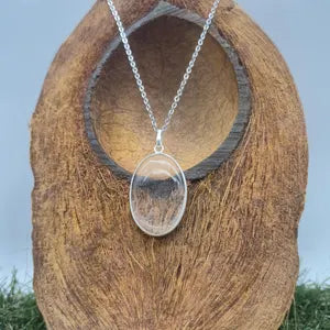 Clear Quartz Necklace – Crystal Pendant in Silver Bezel with Stainless Steel Chain