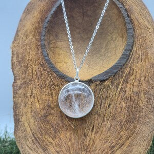 Clear Quartz Necklace – Crystal Pendant in Silver Bezel with Stainless Steel Chain