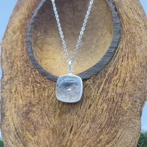 Clear Quartz Necklace – Crystal Pendant in Silver Bezel with Stainless Steel Chain