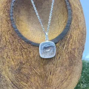 Clear Quartz Necklace – Crystal Pendant in Silver Bezel with Stainless Steel Chain