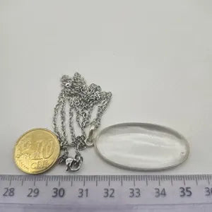 Clear Quartz Necklace – Crystal Pendant in Silver Bezel with Stainless Steel Chain