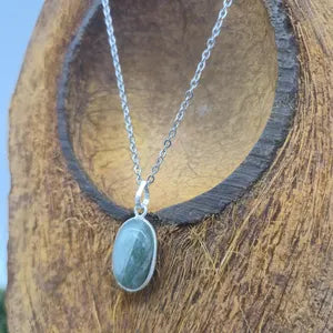 Green Aventurine Necklace – Crystal Pendant in Silver Bezel with Stainless Steel Chain