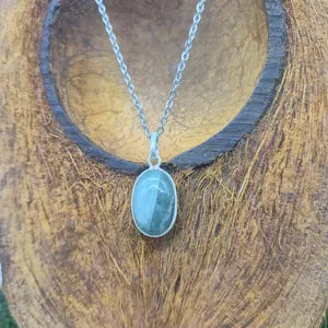 Green Aventurine Necklace – Crystal Pendant in Silver Bezel with Stainless Steel Chain