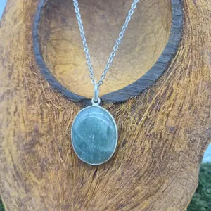 Green Aventurine Necklace – Crystal Pendant in Silver Bezel with Stainless Steel Chain