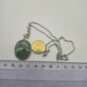 Green Aventurine Necklace – Crystal Pendant in Silver Bezel with Stainless Steel Chain