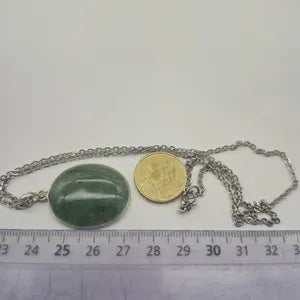 Green Aventurine Necklace – Crystal Pendant in Silver Bezel with Stainless Steel Chain