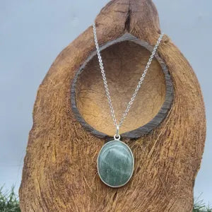 Green Aventurine Necklace – Crystal Pendant in Silver Bezel with Stainless Steel Chain