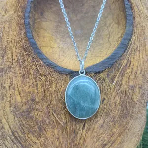 Green Aventurine Necklace – Crystal Pendant in Silver Bezel with Stainless Steel Chain
