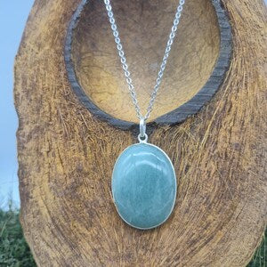 Green Aventurine Necklace – Crystal Pendant in Silver Bezel with Stainless Steel Chain
