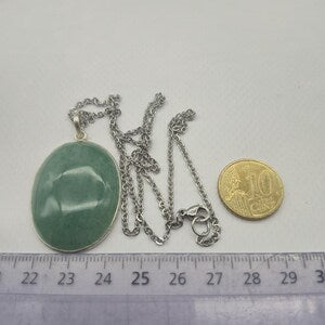 Green Aventurine Necklace – Crystal Pendant in Silver Bezel with Stainless Steel Chain