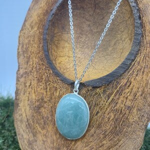 Green Aventurine Necklace – Crystal Pendant in Silver Bezel with Stainless Steel Chain