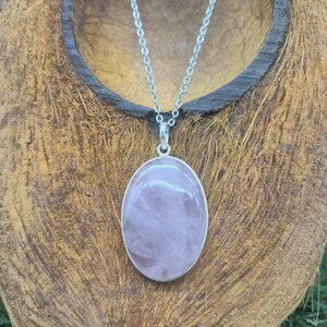 Rose Quartz Sterling Silver Necklace: Crystal Pendant with Stainless Steel Chain