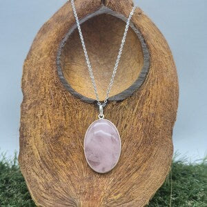 Rose Quartz Sterling Silver Necklace: Crystal Pendant with Stainless Steel Chain