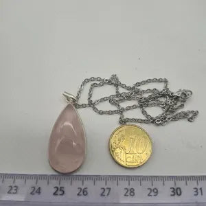 Rose Quartz Sterling Silver Necklace: Crystal Pendant with Stainless Steel Chain