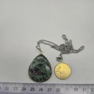 Ruby Zoisite Necklace – Gemstone Pendant in Silver Bezel with Stainless Steel Chain