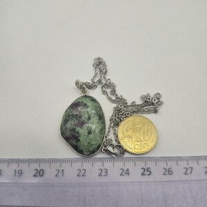Ruby Zoisite Necklace – Gemstone Pendant in Silver Bezel with Stainless Steel Chain