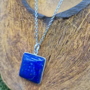Lapis Lazuli Necklace – Silver Bezel Pendant on Stainless Steel Chain