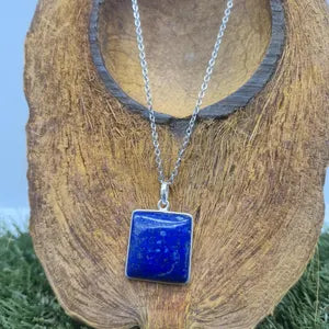 Lapis Lazuli Necklace – Silver Bezel Pendant on Stainless Steel Chain