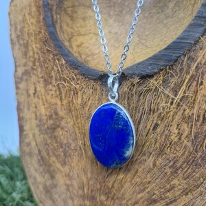 Lapis Lazuli Necklace – Silver Bezel Pendant on Stainless Steel Chain